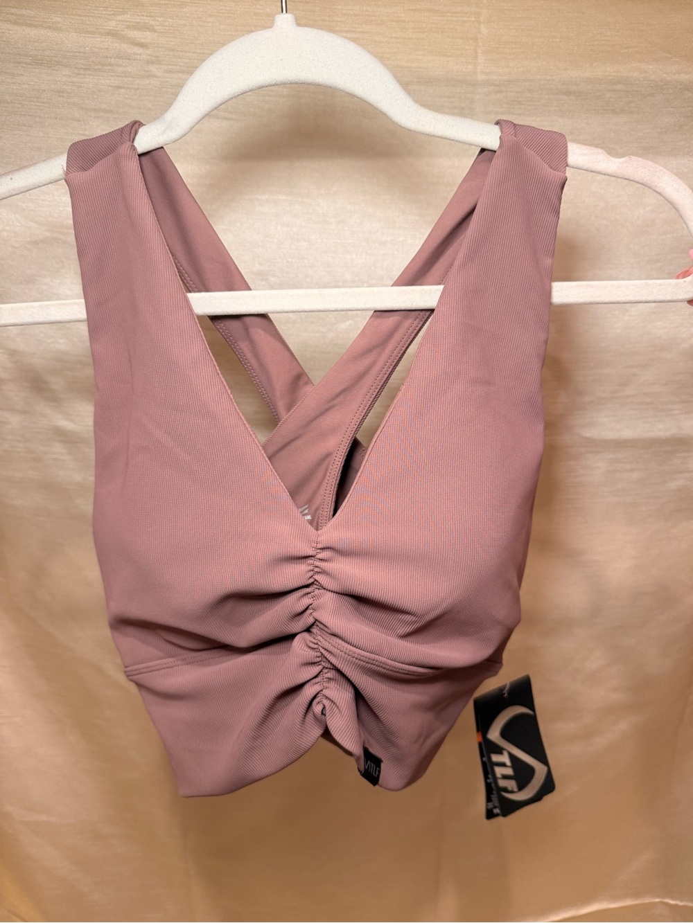 TLF Mauve Ruched Ribbed Crossback Sports Bra